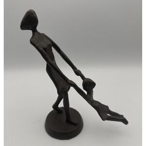 Cast Iron Danya B Modernist Sculpture 7 inches Mother Swinging Child Modernist